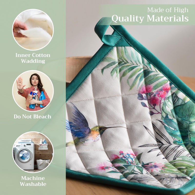 Maison d' Hermine Pot Holders Set 100% Cotton Heat Resistant Potholders 8" x 8" Hot Pads with Loop BBQ, Cooking, Baking, Grilling, Kitchen, Handling Hot Pans Spring/Summer (Pack of 2, Tropiques) - Image 3